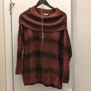 Brick red marled cowl-neck sweater